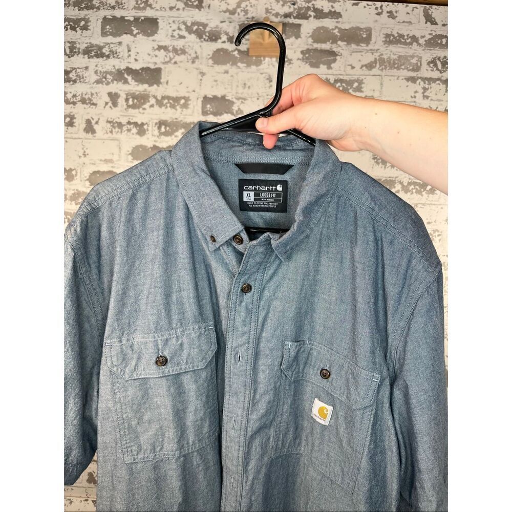 Carhartt | mens tall relaxed fit denim button down polo shirt